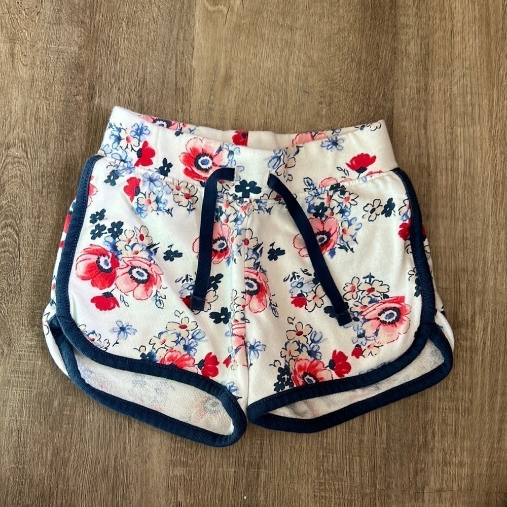 Baby gap shorts 12-18 month white and blue with floral pattern
